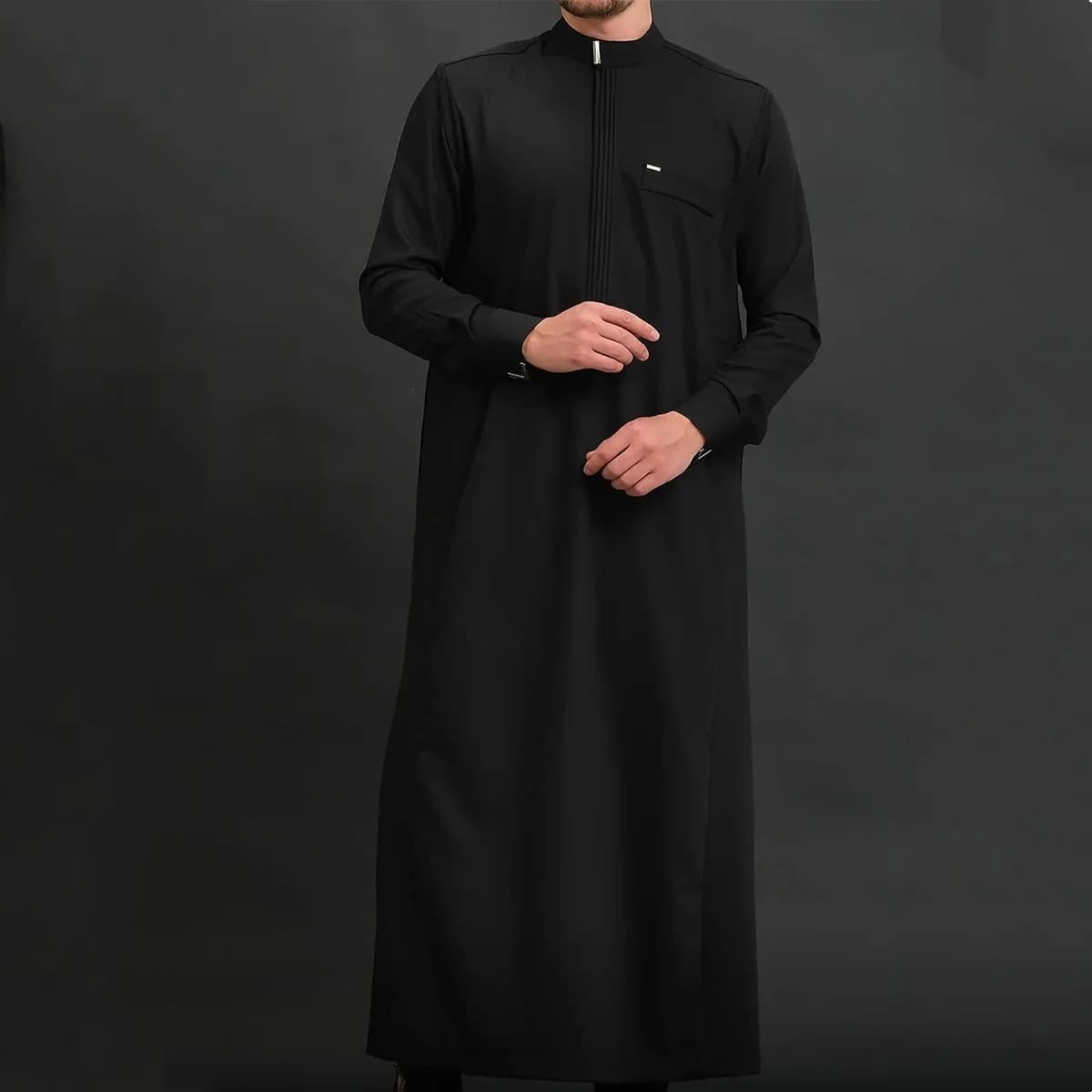 Thobes formelles pour hommes musulmans à manches longues couleur unie ample traditionnel islamique v