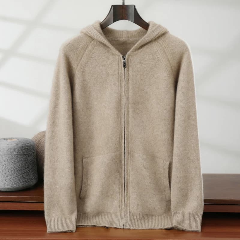Nouveau 100% cachemire tricoté hommes cardigan pull à capuche, haut de gamme coupe ample à manches l
