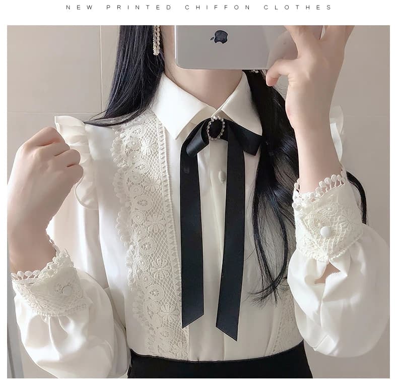 Offres spéciales femmes mignon doux filles Preppy Style hauts chemisiers formel FLHJLWOC bureau dame
