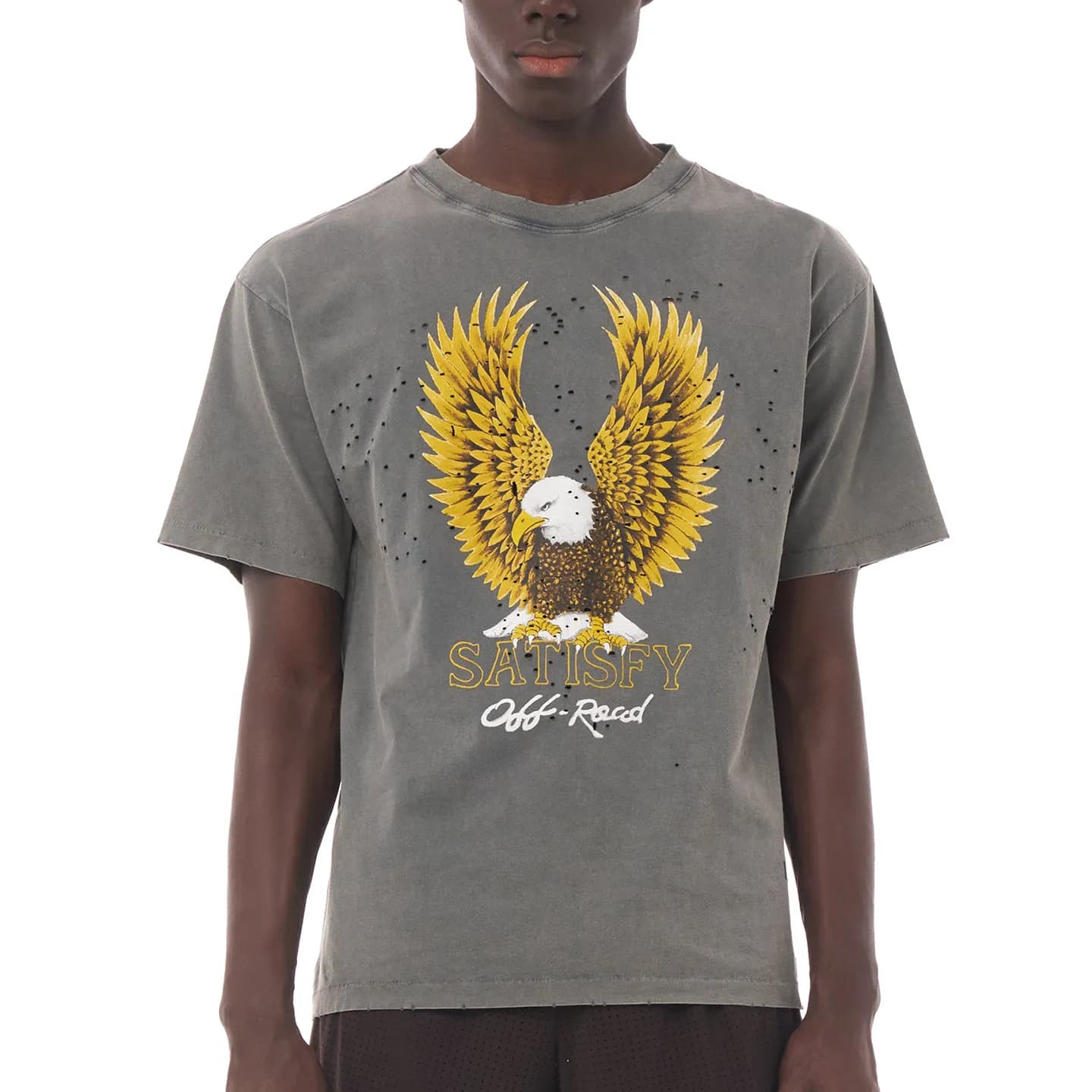 Nouveau T-shirt Satisfy MothTech Eagle : T-shirt tout-terrain à manches courtes 100 % coton, effet v