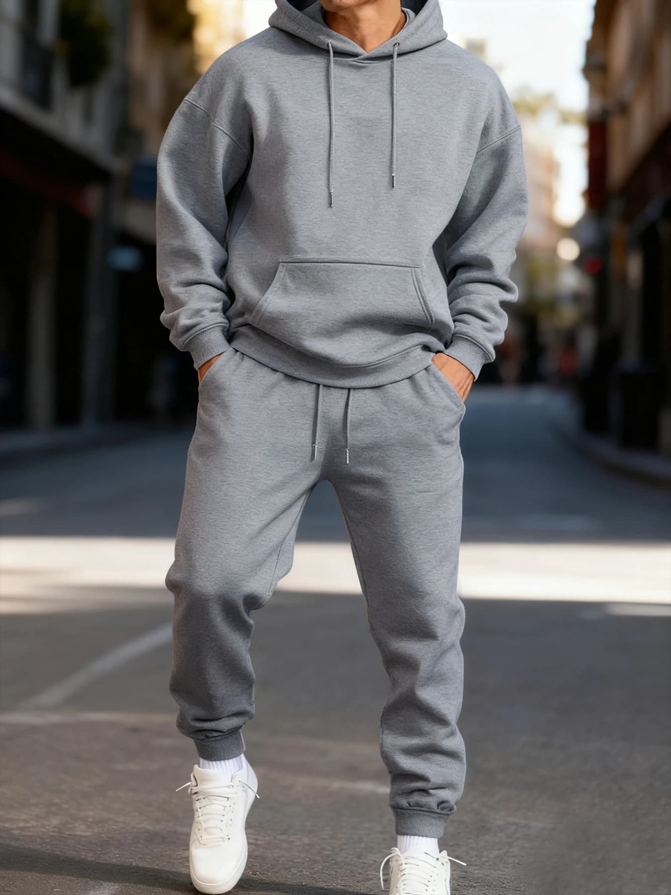Homme sweat à capuche ensemble hiver couleur unie deux pièces ensembles longue longueur vêtements de