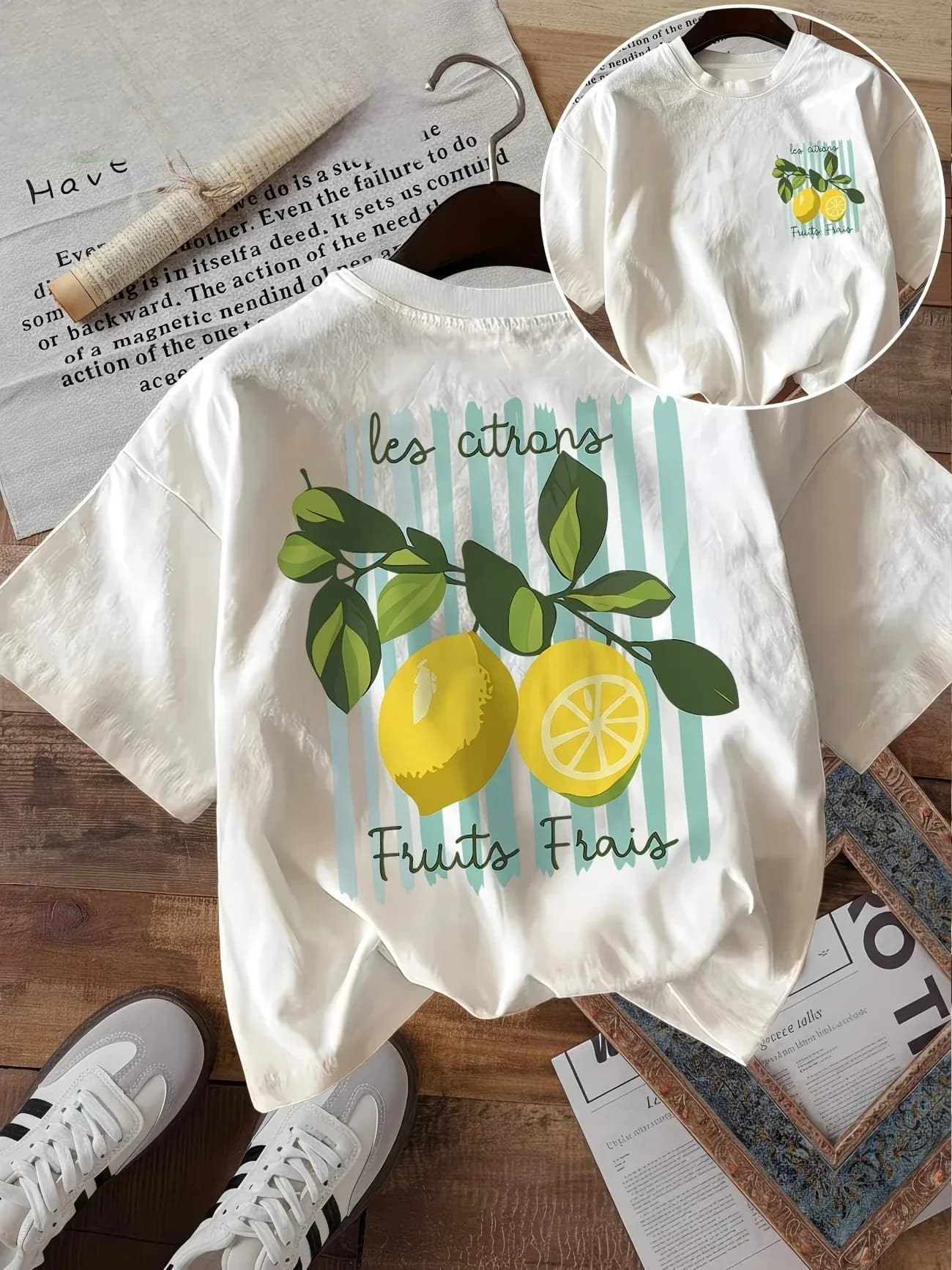 T-shirt graphique citron pour femme Les Citrons, tee-shirt imprimé fruits frais, chemise décontracté