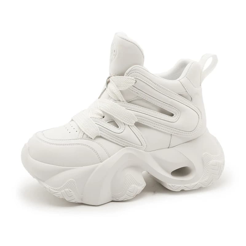Baskets montantes à plateforme pour femme, style chunky, avec talon compensé dissimulé, à lacets, dé
