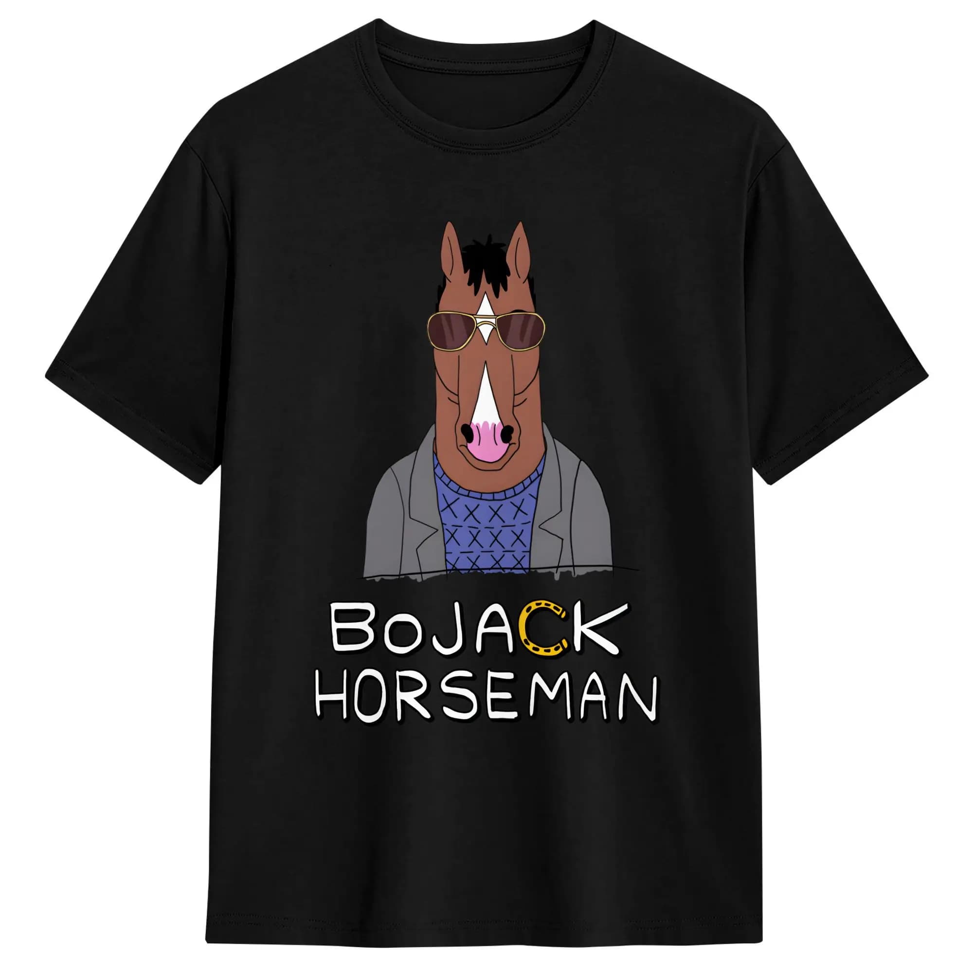 BoJack Horseman T-Shirt d'été en pur coton pour hommes, T-shirt imprimé à manches courtes, haut rétr