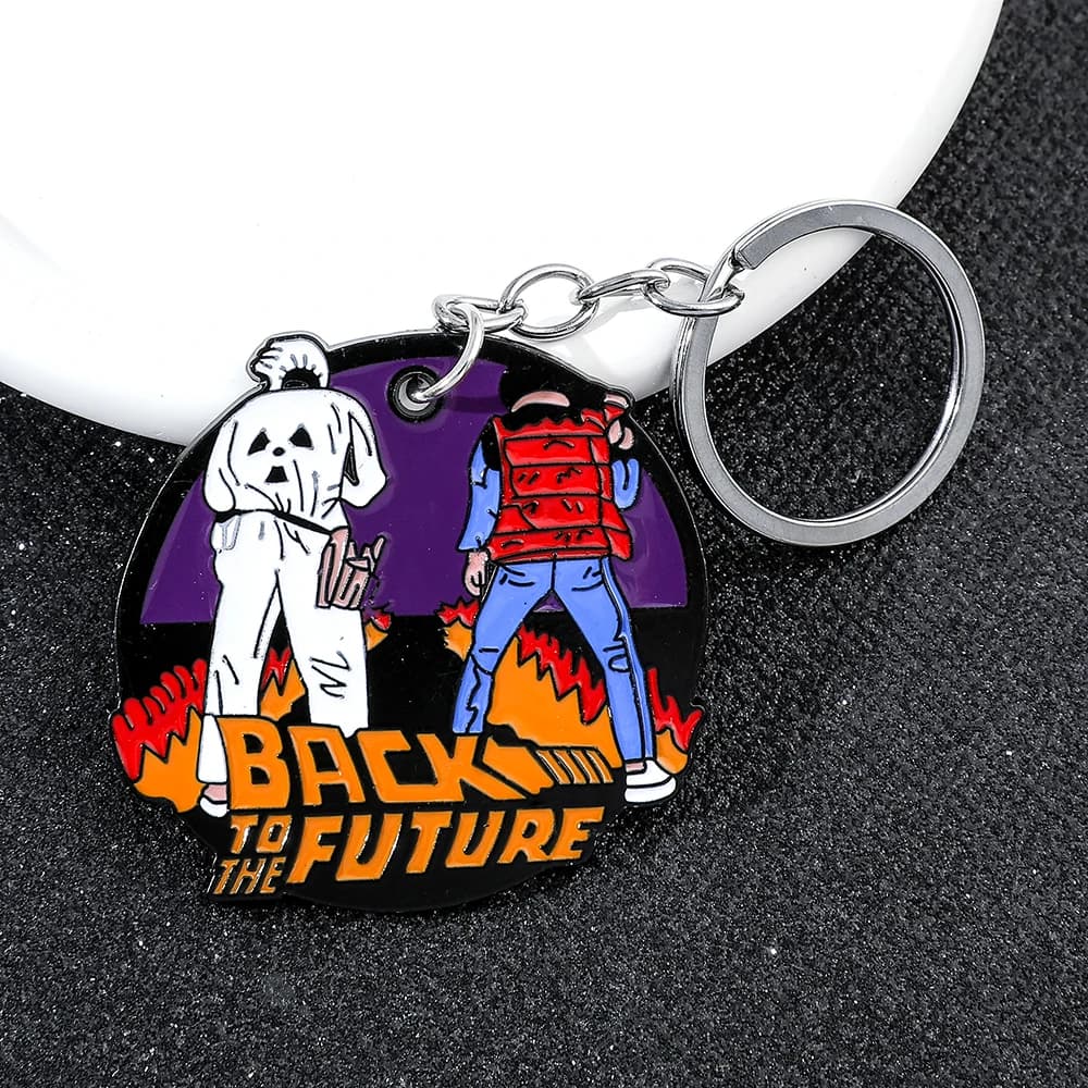 Porte-clés retour vers le futur, porte-clés en métal Doc et Marty avec breloque émaillée, parfait po