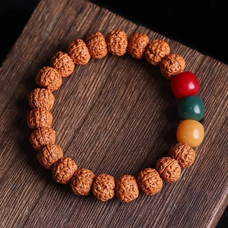 Bracelet en bois naturel pour homme, style Little King Kong Bodhi, double cercle, perles de Bouddha 