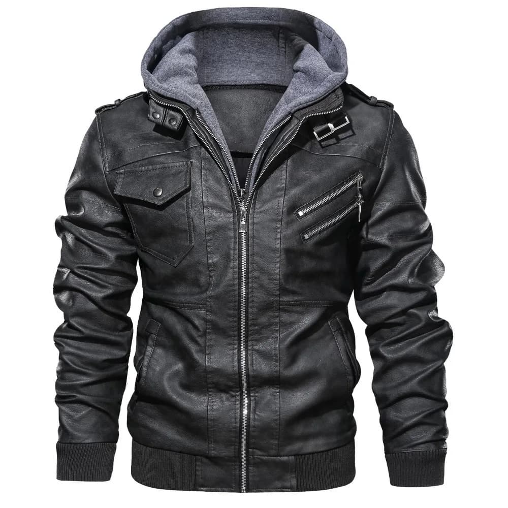 Veste de moto rétro à capuche détachable en cuir PU pour hommes, nouvelle veste épaisse et cintrée, 
