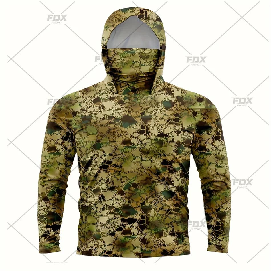 Sweat à capuche camouflage vert armée avec masque facial UV 50 +, vêtements GaClaFishing pour hommes