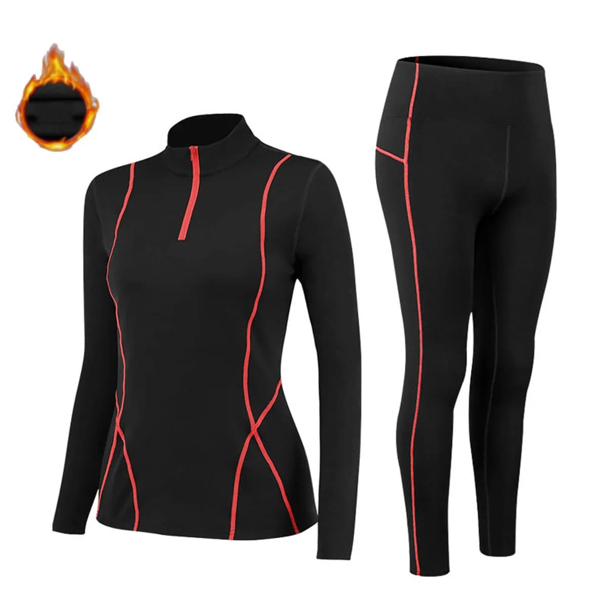 Ensemble de sous-vêtements thermiques pour femme à col montant, en polaire fine, élastique, pour le