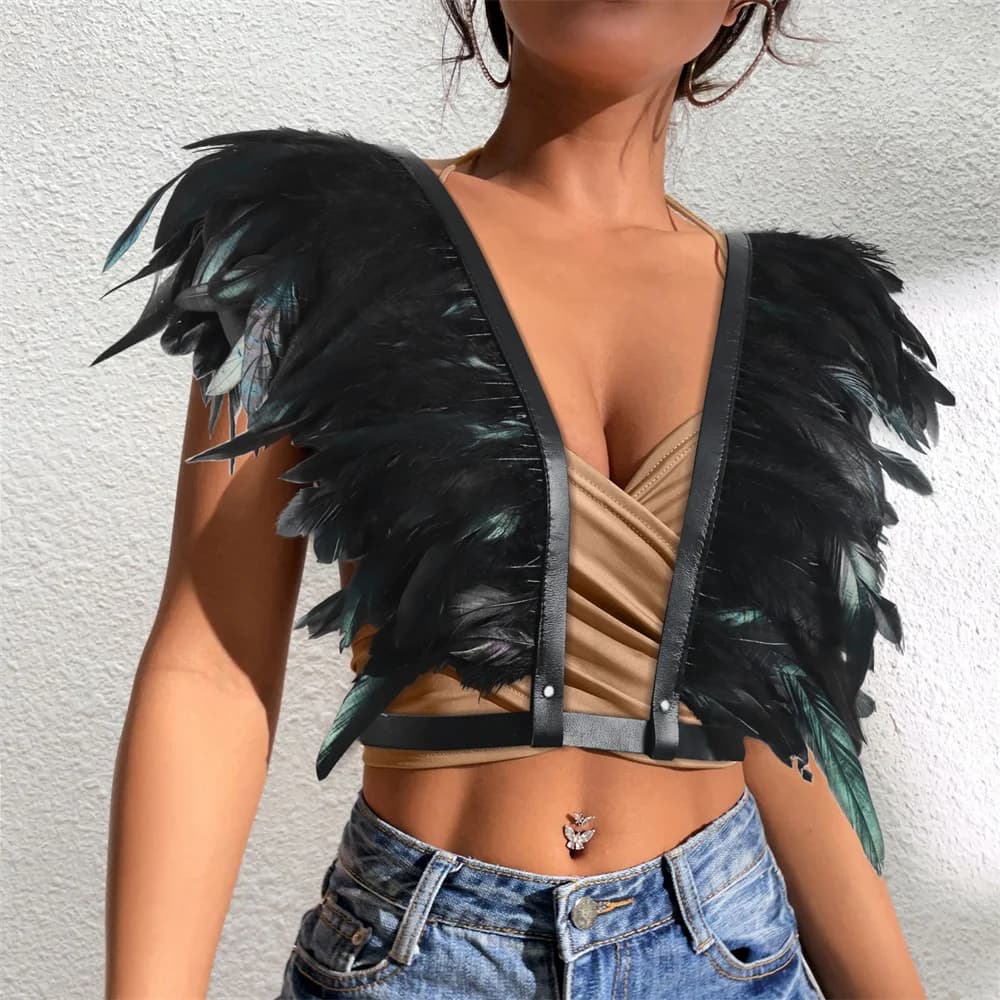 Gothique médiéval Halloween plume châle haussements d'épaules boléro épaule enveloppement Cape fête 