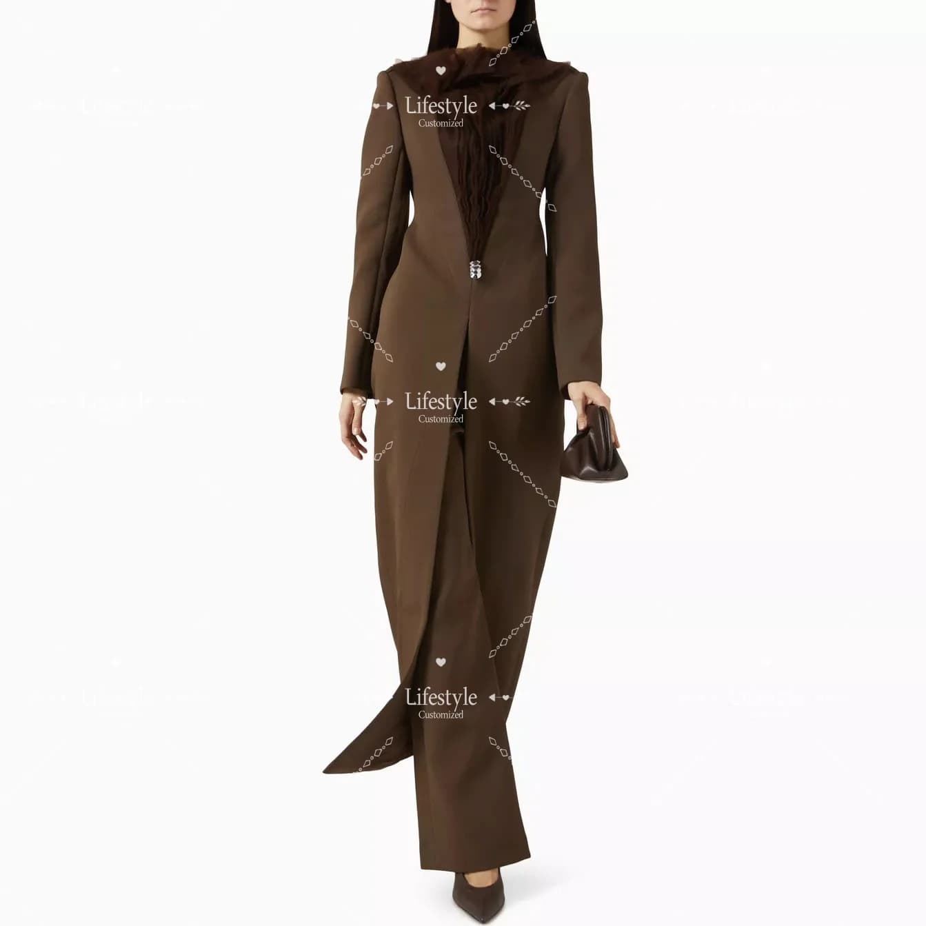 Robes de soirée personnalisées bordeaux avec volants en tulle, manches longues, coupe droite, élégan