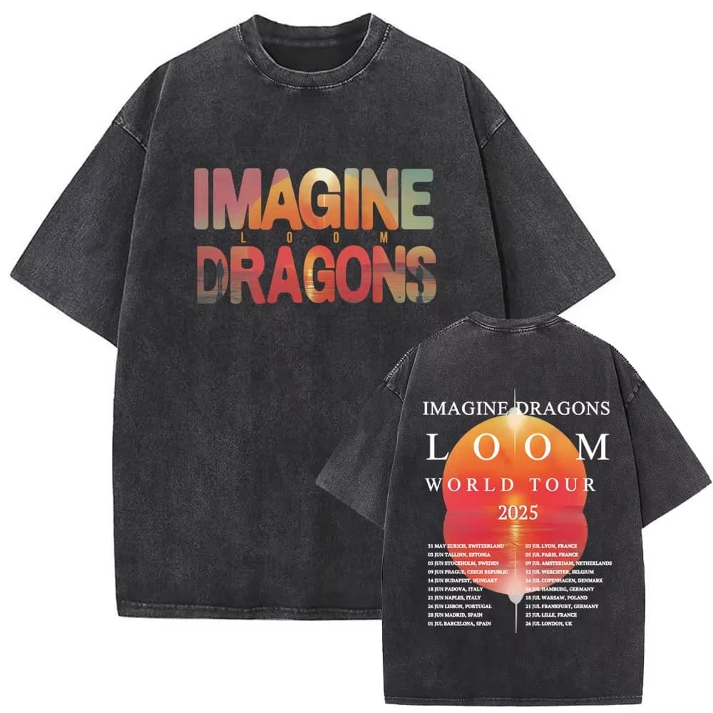 T-shirt vintage délavé Imagine Dragons Loom World Tour 2025 pour hommes et femmes, style gothique, s