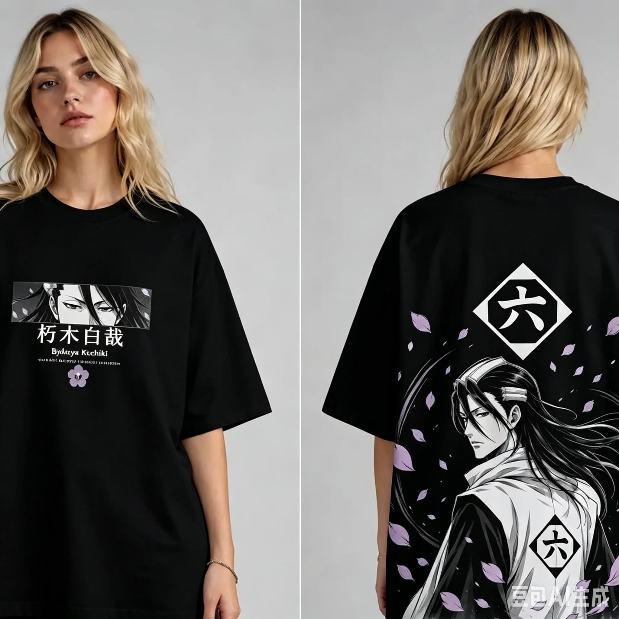 T-shirt à manches courtes BLEACH Byakuya Kuchiki, Anime Manga Streetwear, décontracté, imprimé graph