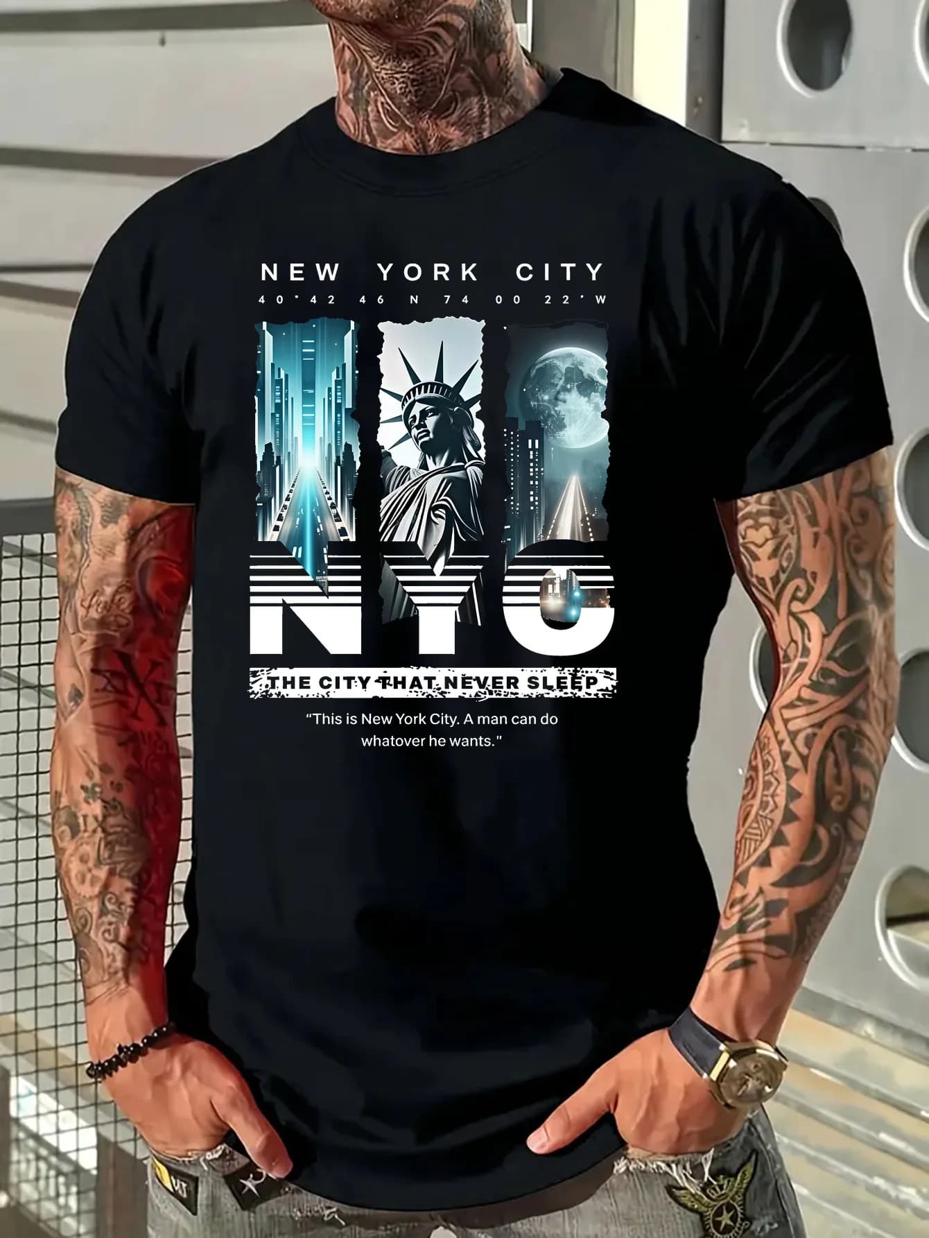 T-shirt pour hommes, t-shirt amusant imprimé « New York City », chemise à manches courtes pour homme