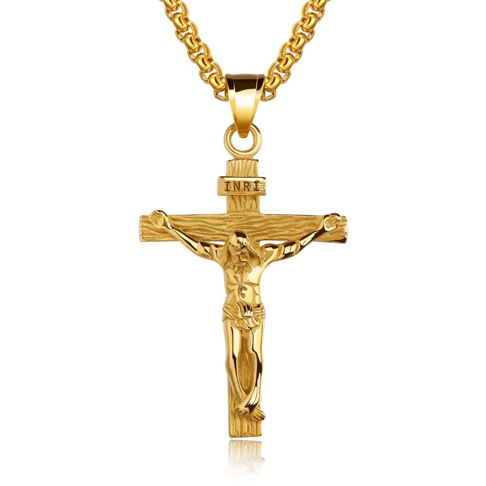 Collier croix premium pour femmes plaqué or 18 carats, chaîne tendance avec pendentif croix en or po