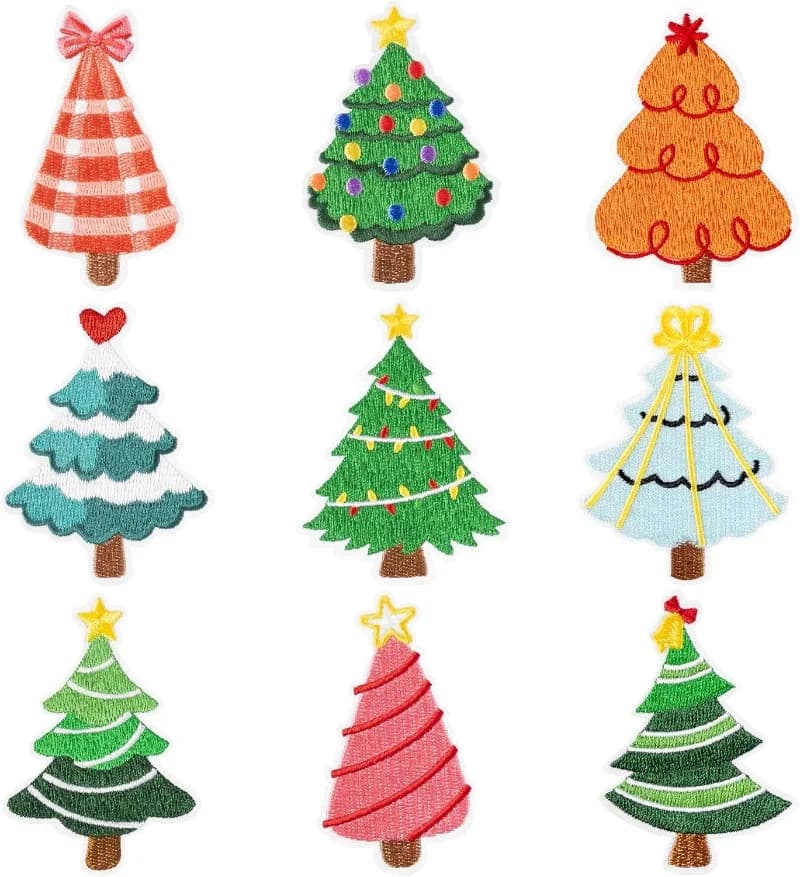 9 pièces arbre de noël fer sur patchs pin de noël brodé applique pour vêtements sac à dos chapeau va