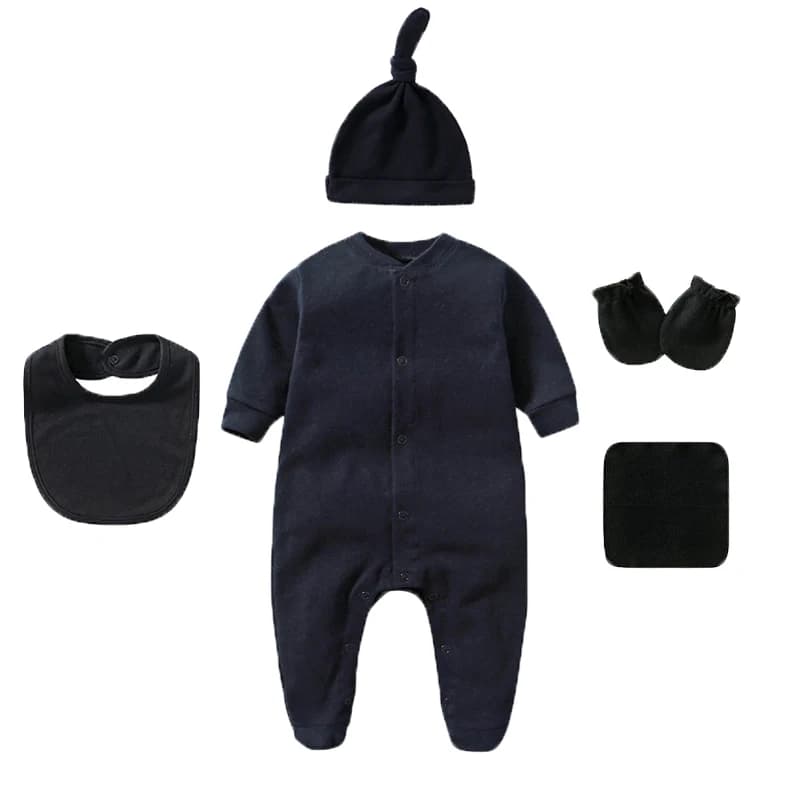 Ensemble de vêtements unisexe pour bébé, avec combinaison, chapeau, bavoir, gants, serviette, 5 pièc