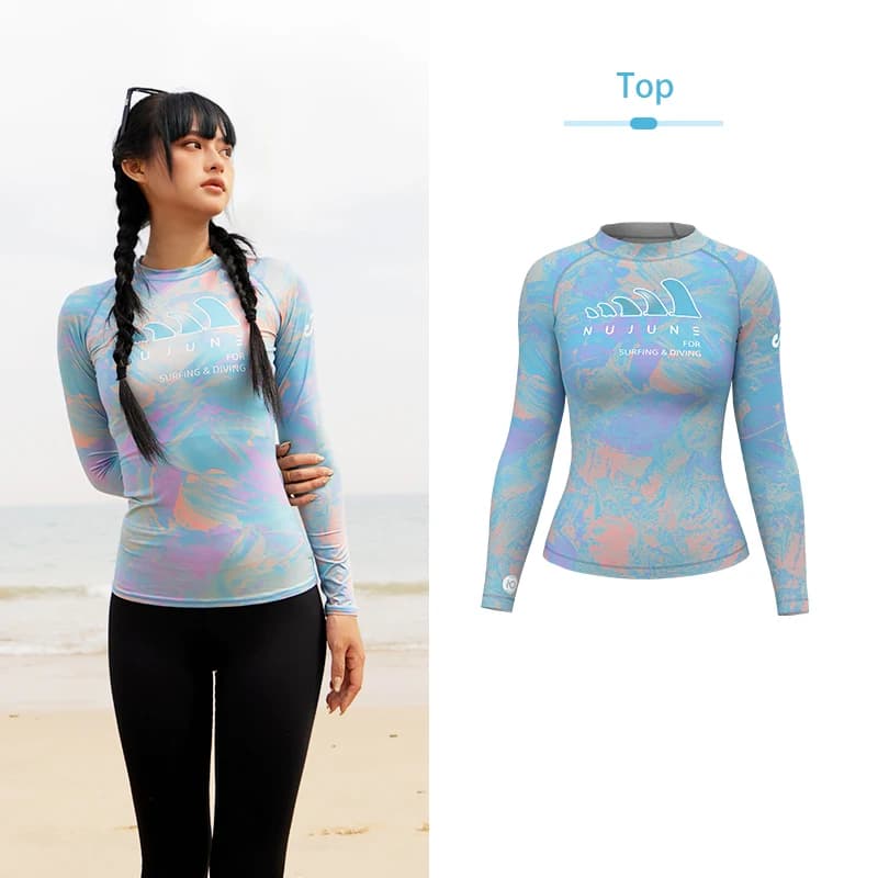 Nu-juin chemises de surf à manches longues femmes UPF50 + maillot de bain anti-éruption respirant co