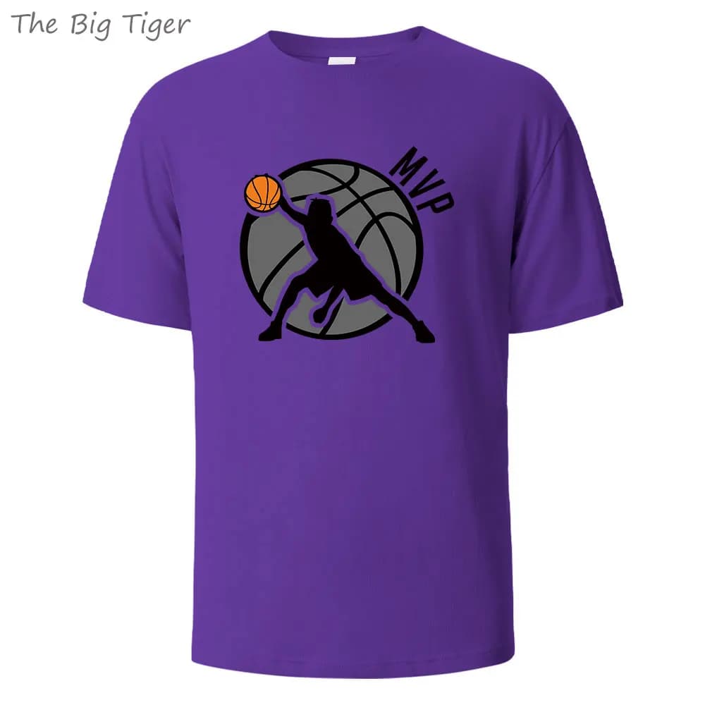 Basketball MVP imprimé quotidien essentiel coton T-shirt doux col rond tissu respirant unisexe basiq