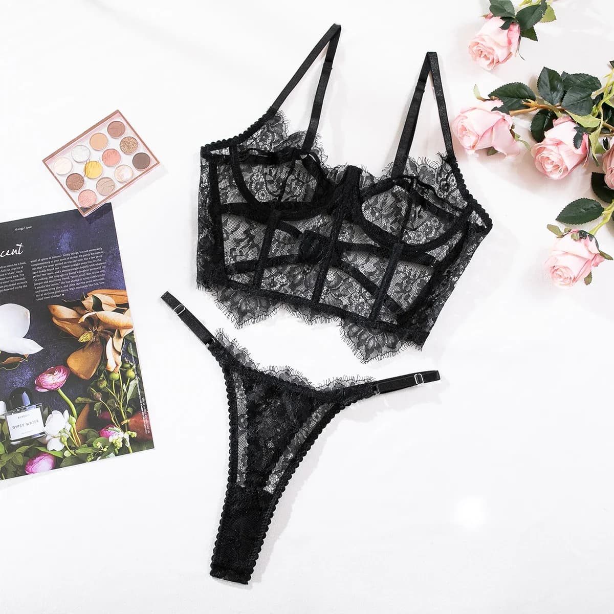 Bustier dentelle florale ensemble de Lingerie Sexy soutien-gorge bref ensembles femmes sous-vêtement
