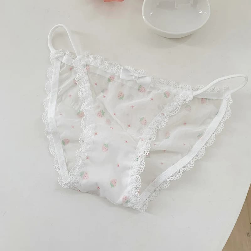 Sous-vêtements en dentelle fraise pour femmes et filles, sous-vêtements respirants en gaze, taille h