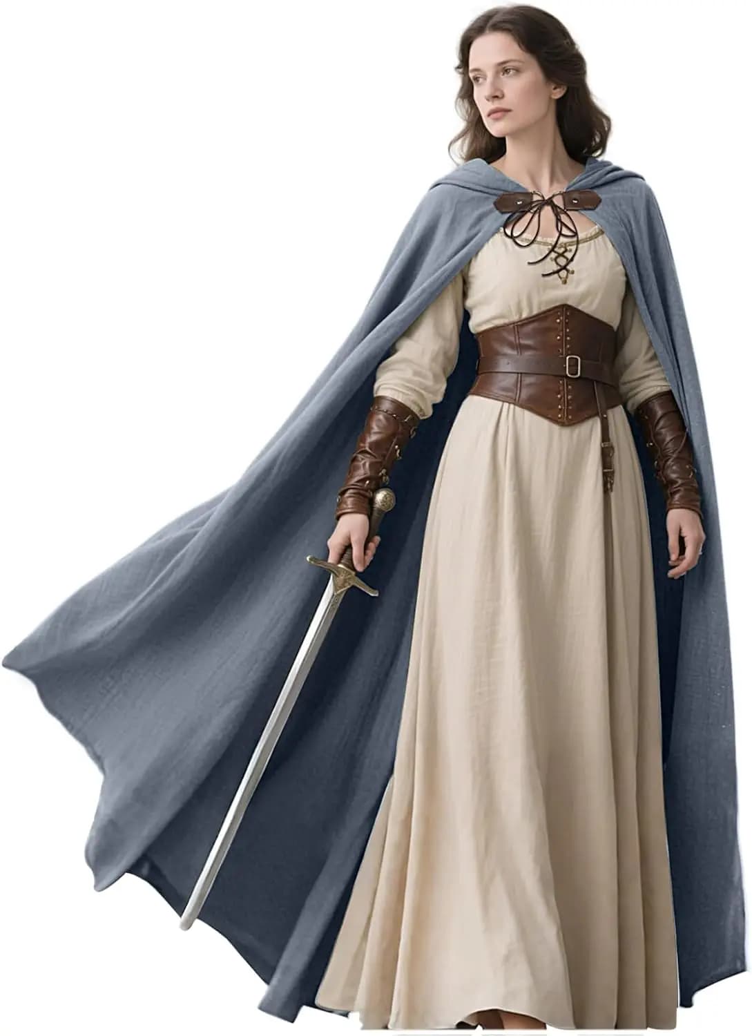 L'VOW Cape à capuche médiévale Cape Renaissance en lin avec capuche - Halloween Hobbit Cosplay Sorci
