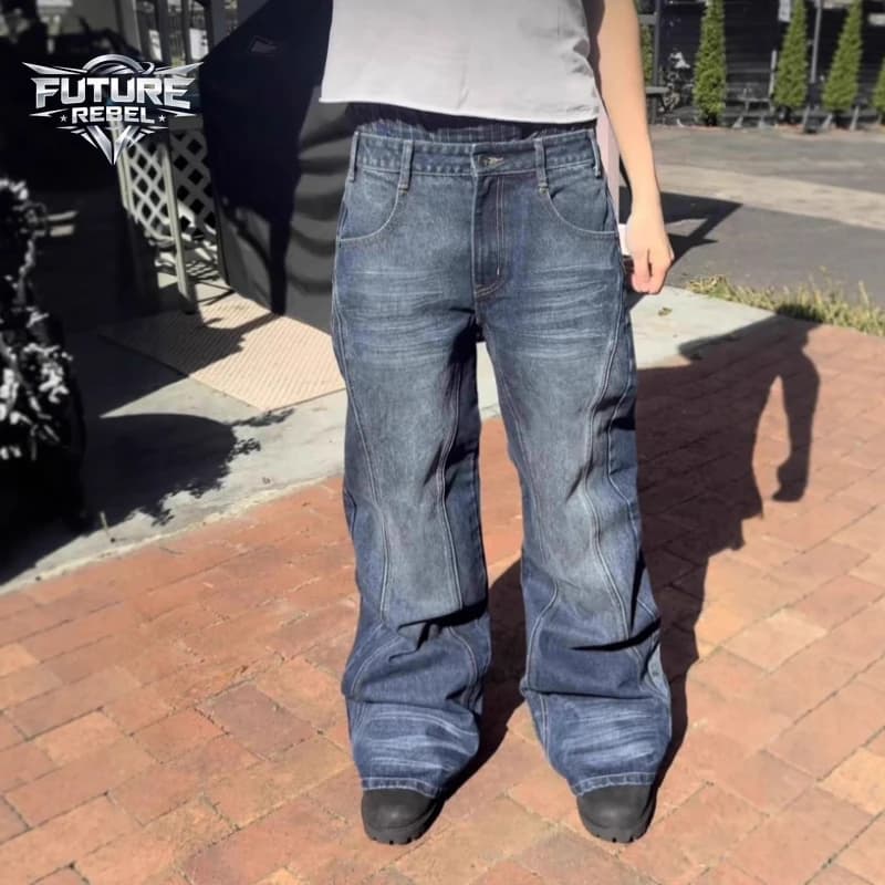 Jeans pour hommes Harajuku Vintage Streetwear Broderie Hip Hop Denim Pantalon en jean délavé et viei