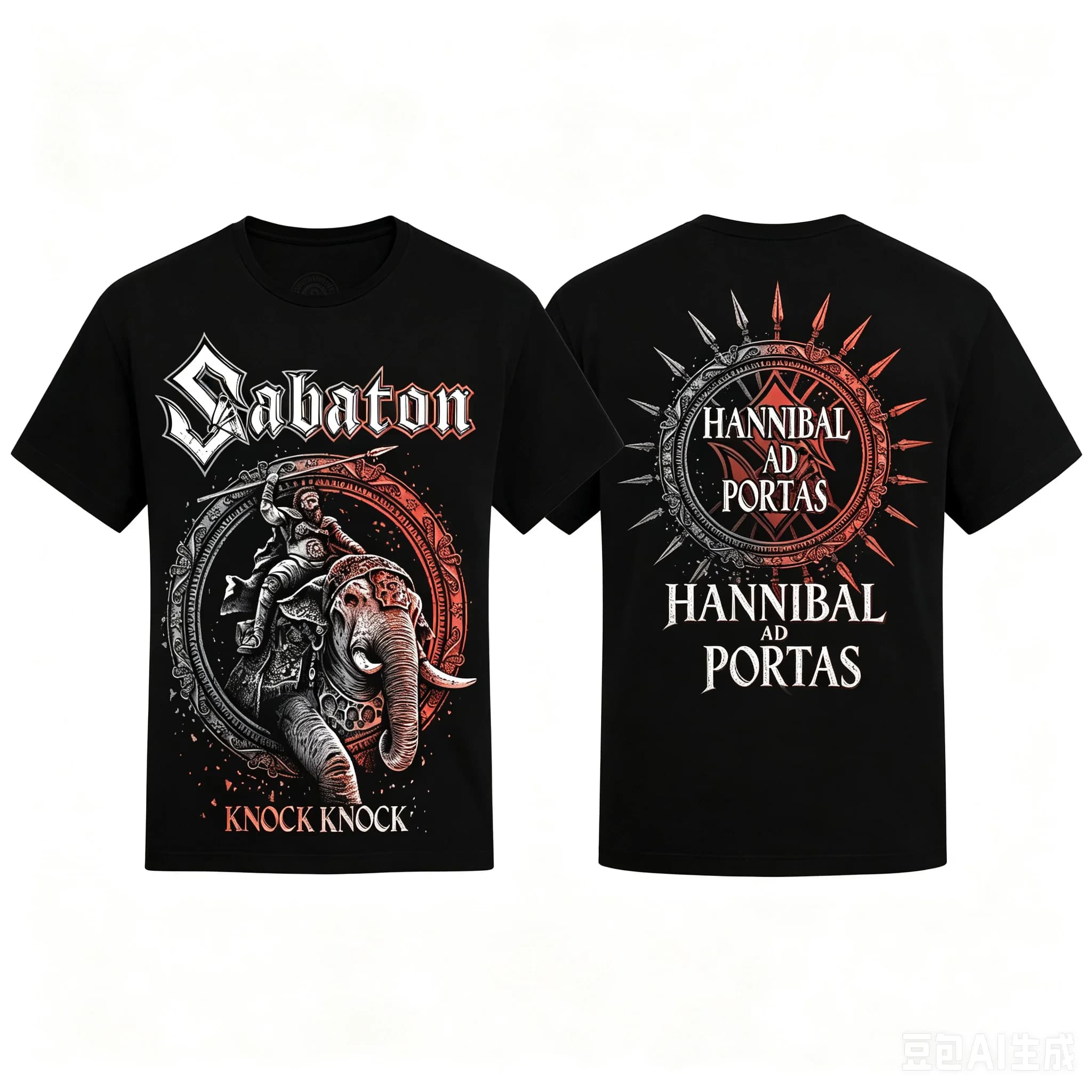 Sabaton Knock Knock Hannibal Ad Portas T-shirt double face avec image d'ensemble de groupe de Power