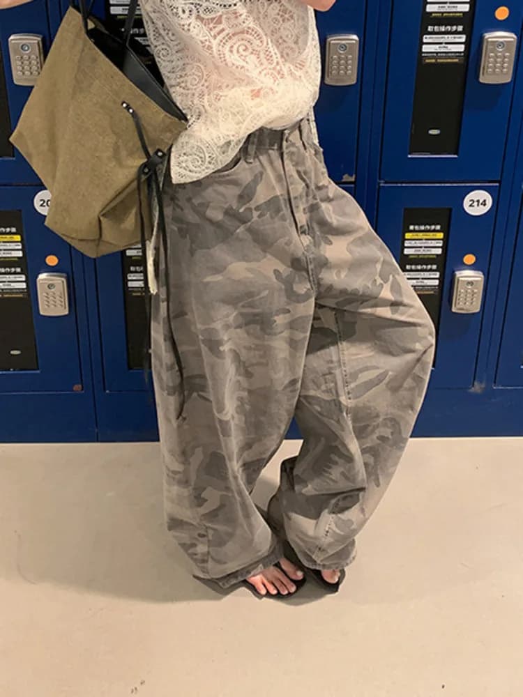[LANMREM] pantalon de Camouflage décontracté en détresse pour femmes longueur de plancher pantalon à