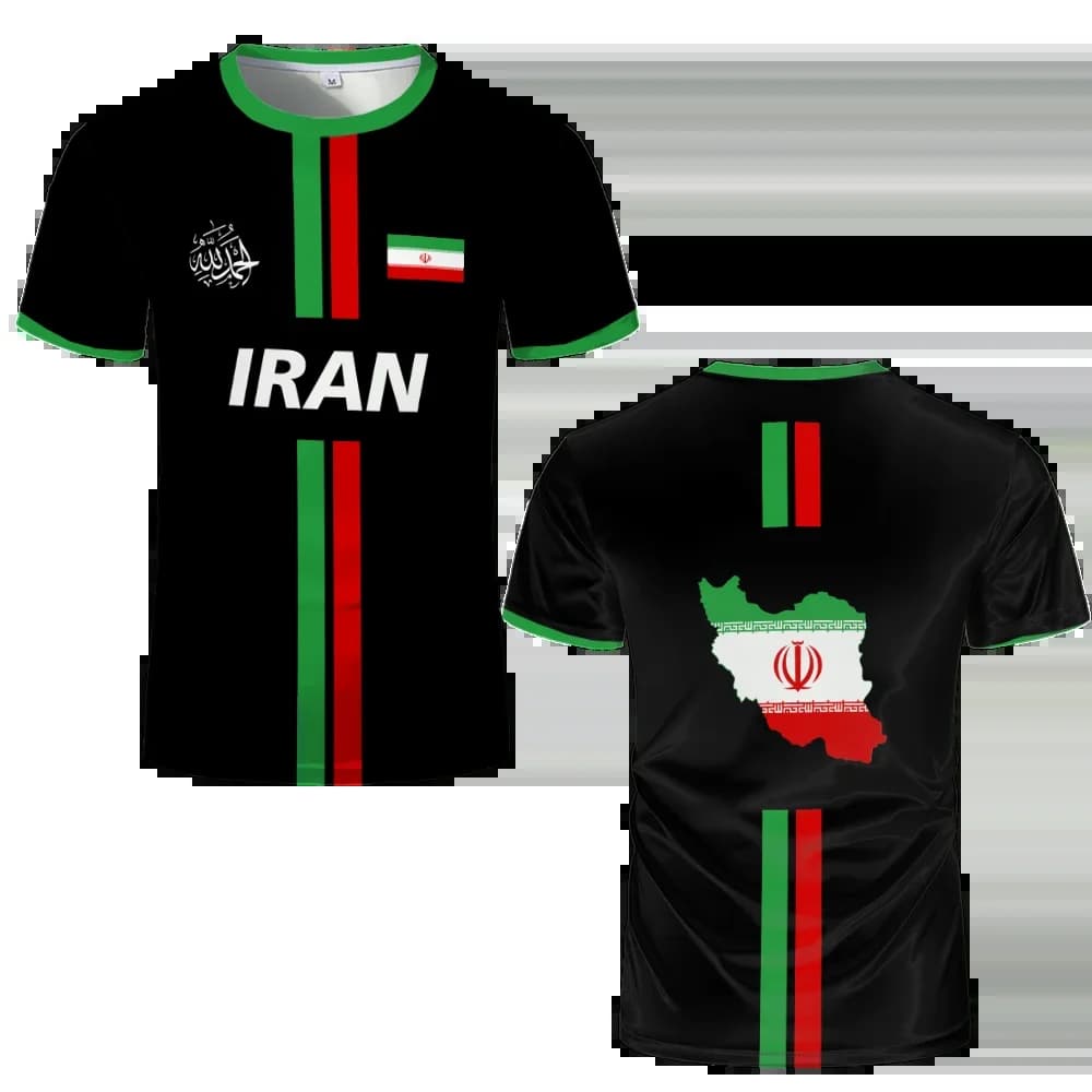 Iran Football Jersey Sports d'été respirant séchage rapide col rond manches courtes T-shirt drapeau