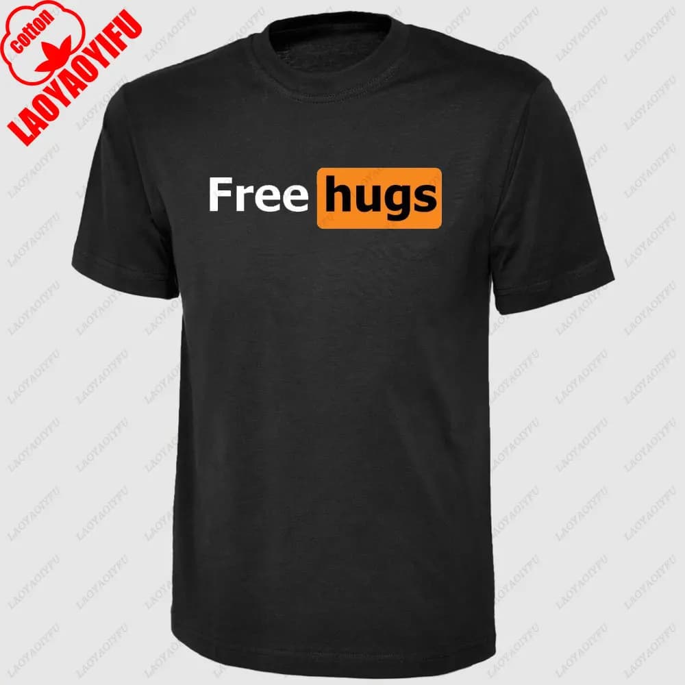 T-shirt homme « Free Hugs » à manches courtes, imprimé, drôle, en coton, cadeau original d'été, humo