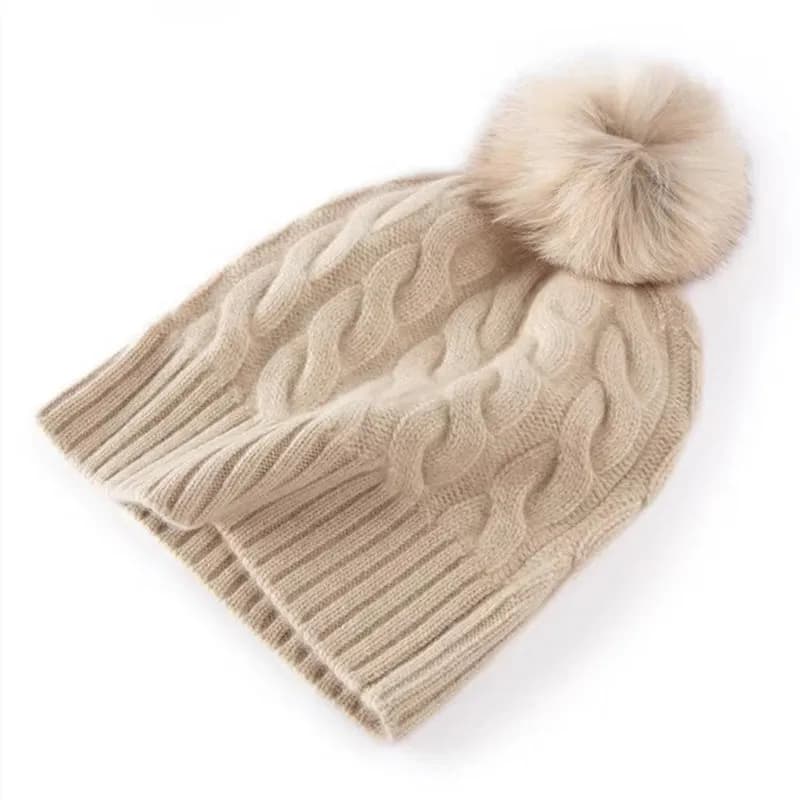 Nouveau bonnet d'hiver en laine épaisse 100 % laine tricotée, design torsadé, bonnet en cachemire po