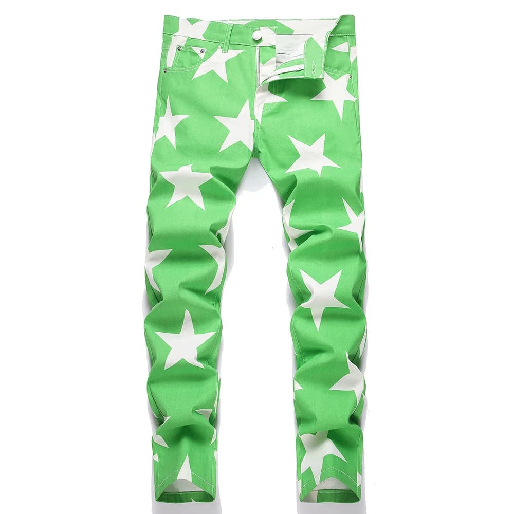 Nouvelle Collection 2026 – Jean Homme Tendance Y2K Imprimé Étoiles – Pantalon en Denim Extensible Co