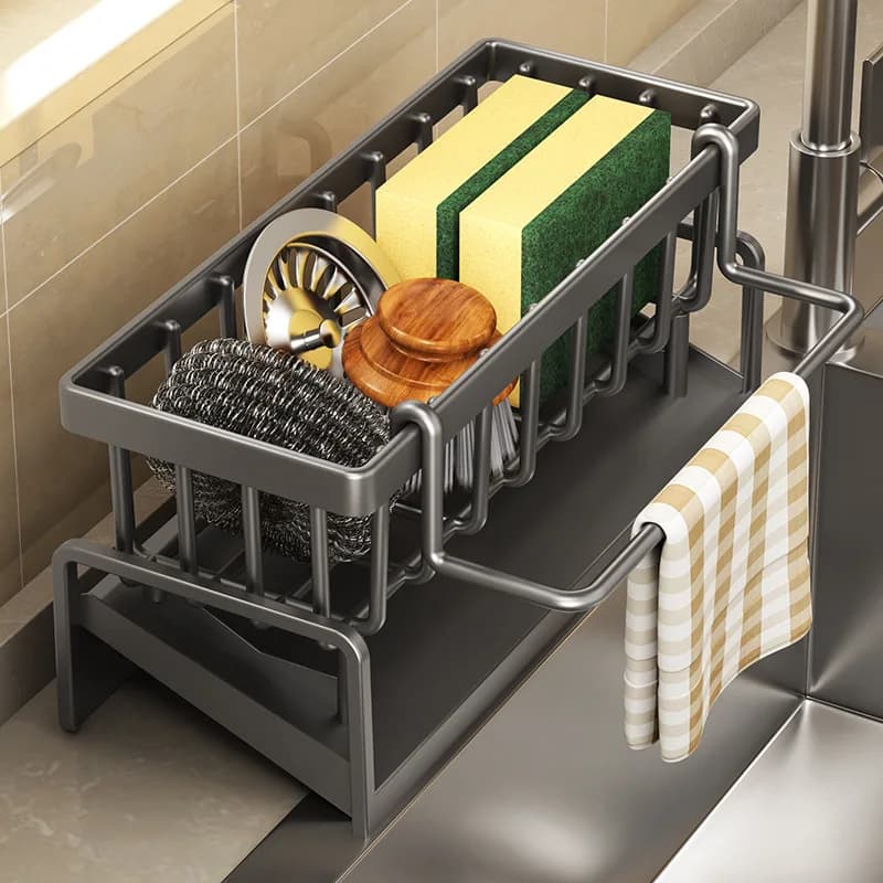 Étagère de rangement d'épices de cuisine avec égouttoir, organisateur d'évier d'installation, étagèr