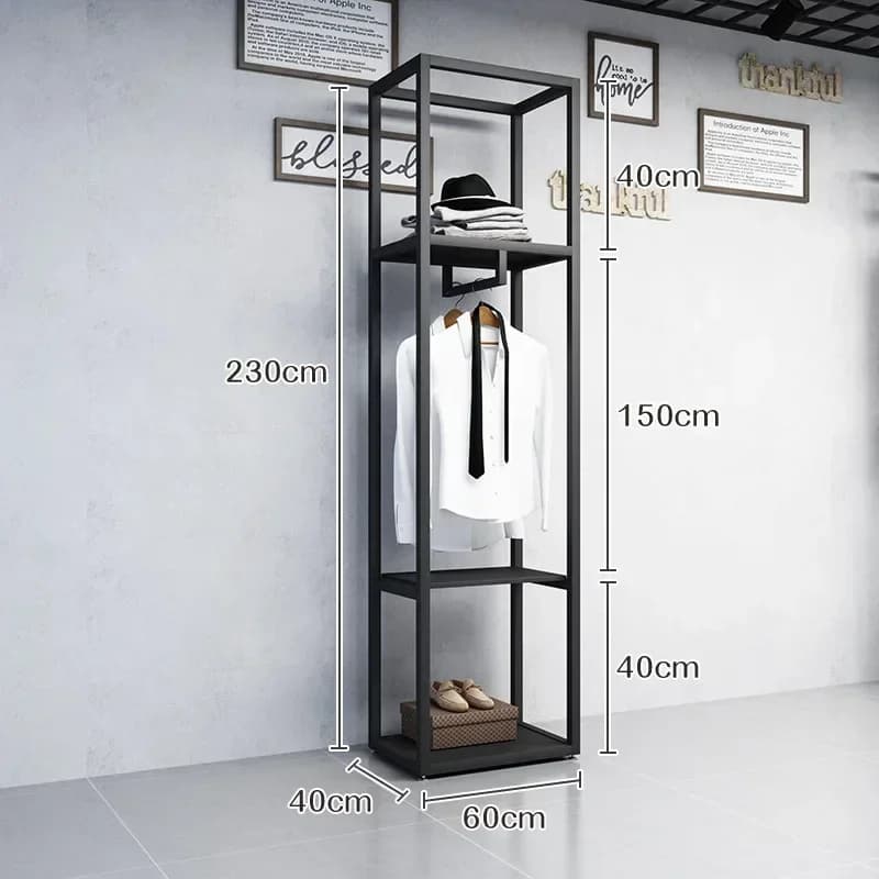 Étagère de présentation pour magasin de vêtements pour hommes, noire, double niveau, sur pied, pour
