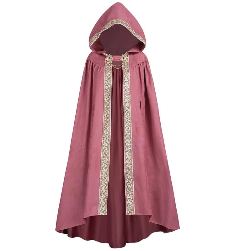 Cape à capuche gothique rétro médiévale pour hommes et femmes, longue cape pastorale garnie de ruban