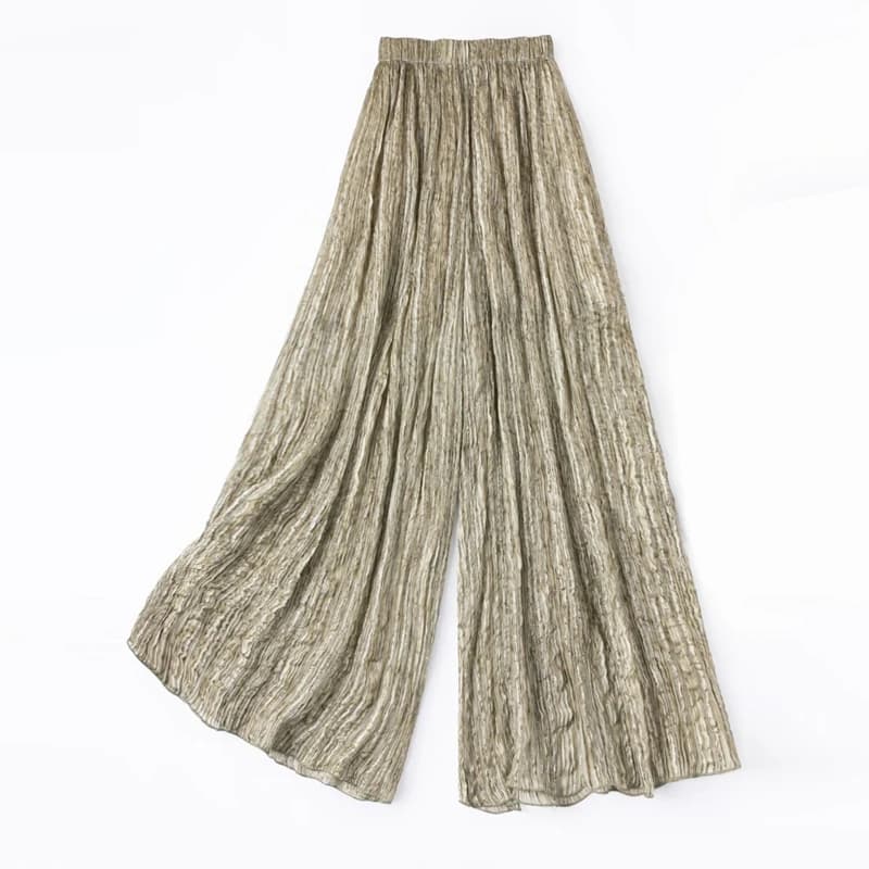 Pantalon large fluide pour femme, collection Printemps 2026, en 50% soie de mûrier naturelle avec fi
