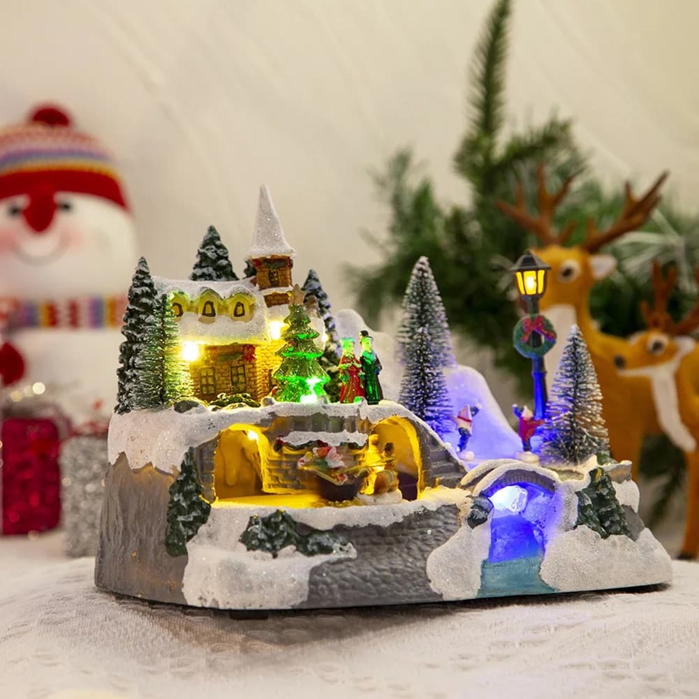 Tendance chaude-noël maison de neige Village lumière LED ornement lumineux Figurine décorations de n