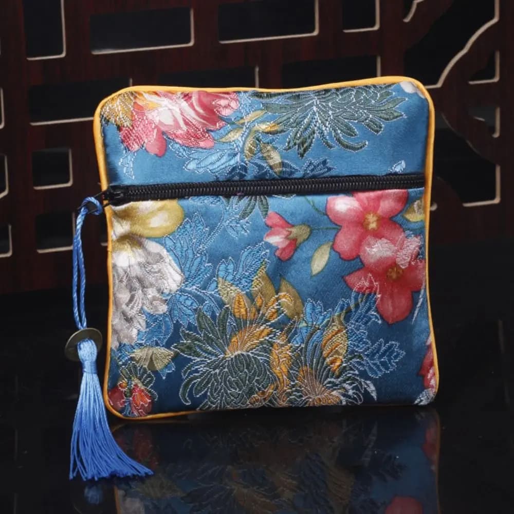 Poudres de pièces de monnaie brodées pour gril, pompon de fleurs, style chinois, pendentif en cuivre