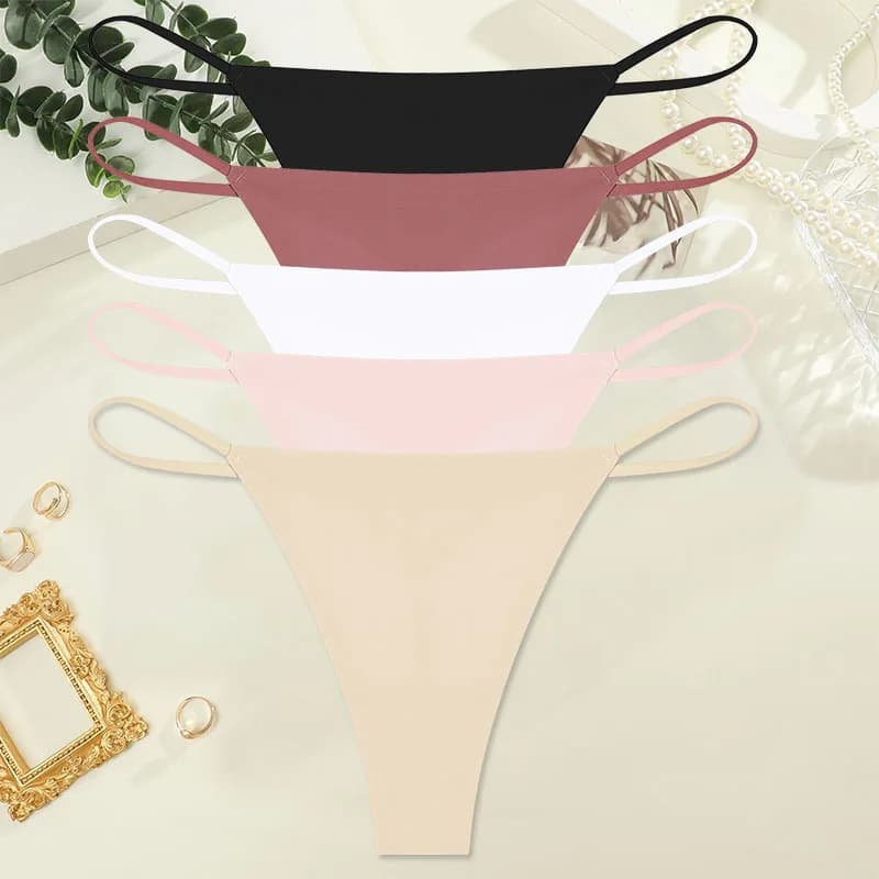 FINETOO Lot de 5 culottes string sexy minimalistes pour femme, taille basse, fines bretelles, sans c