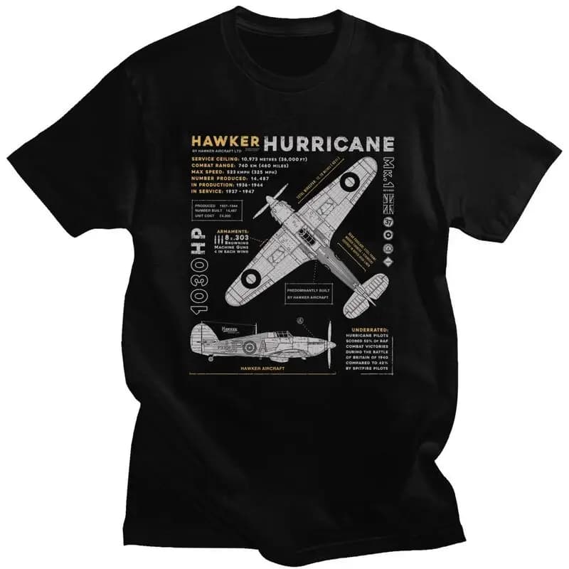 T-shirt en coton personnalisé Spitfire Hawker Motorstator, T-shirt à manches courtes, avion de chass