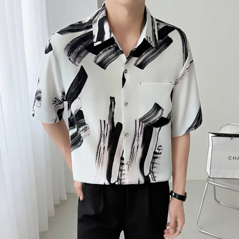 Chemise imprimée coupe cintrée hommes confortable à la mode jeunesse décontracté haut élégant 2025 n