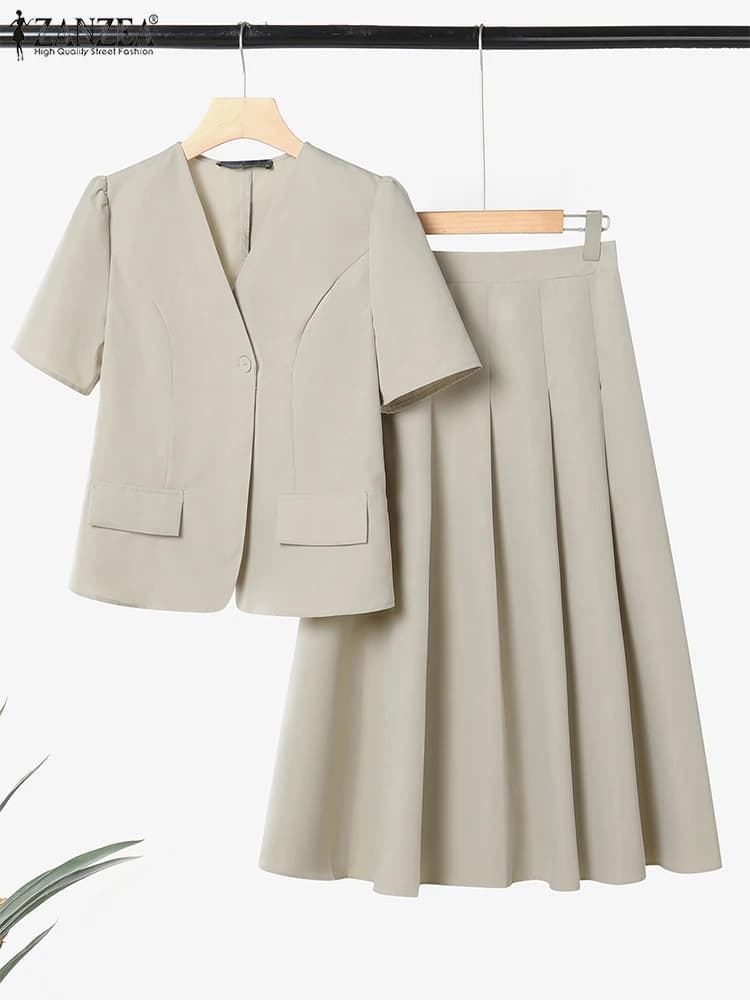 ZANZEA Vintage ensembles femmes tenues décontractées robe chemises solides a-ligne plissée Maxi jupe