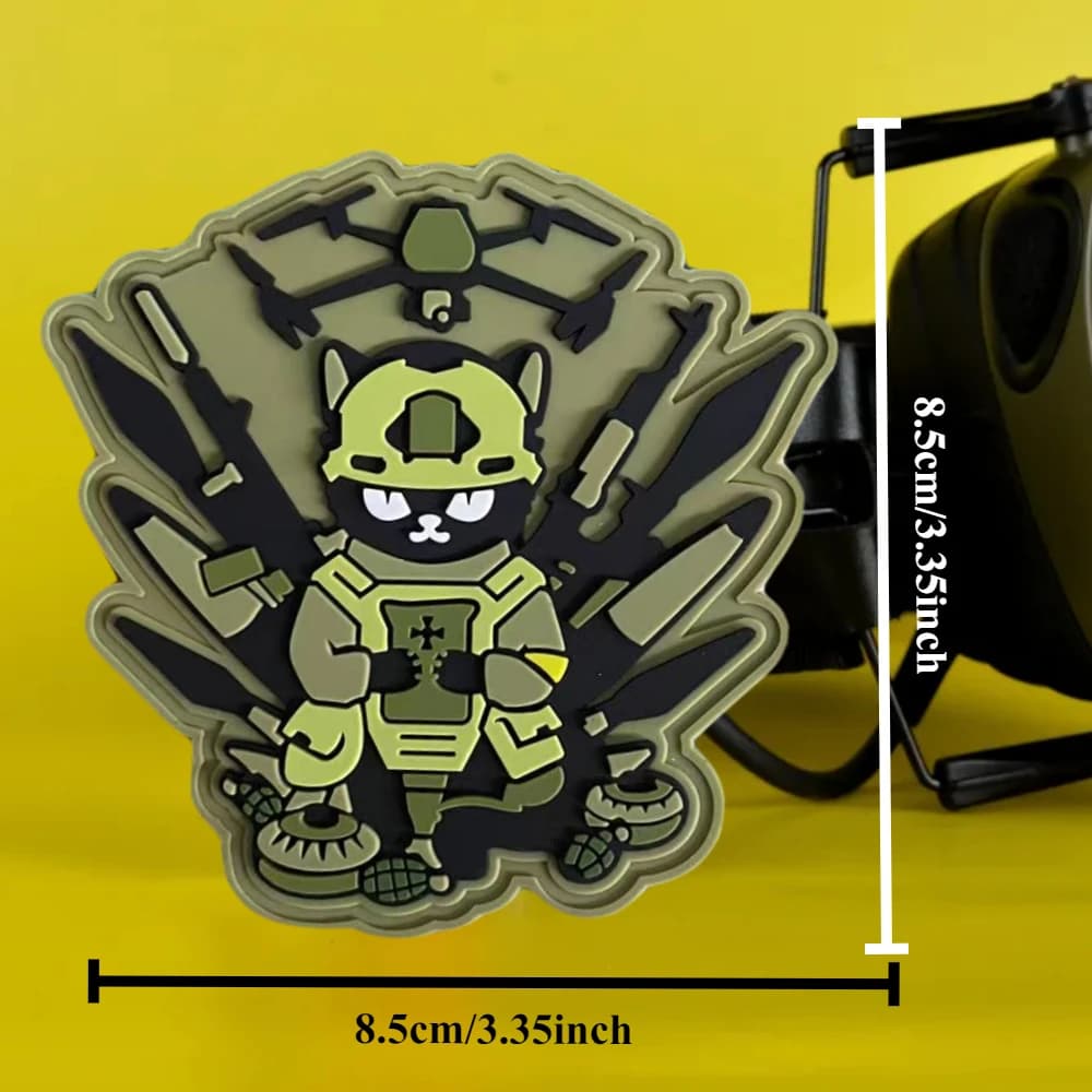 Patch tactique de moral «chat de guerre», emblème drôle à crochet et boucle en PVC, Badge militaire 