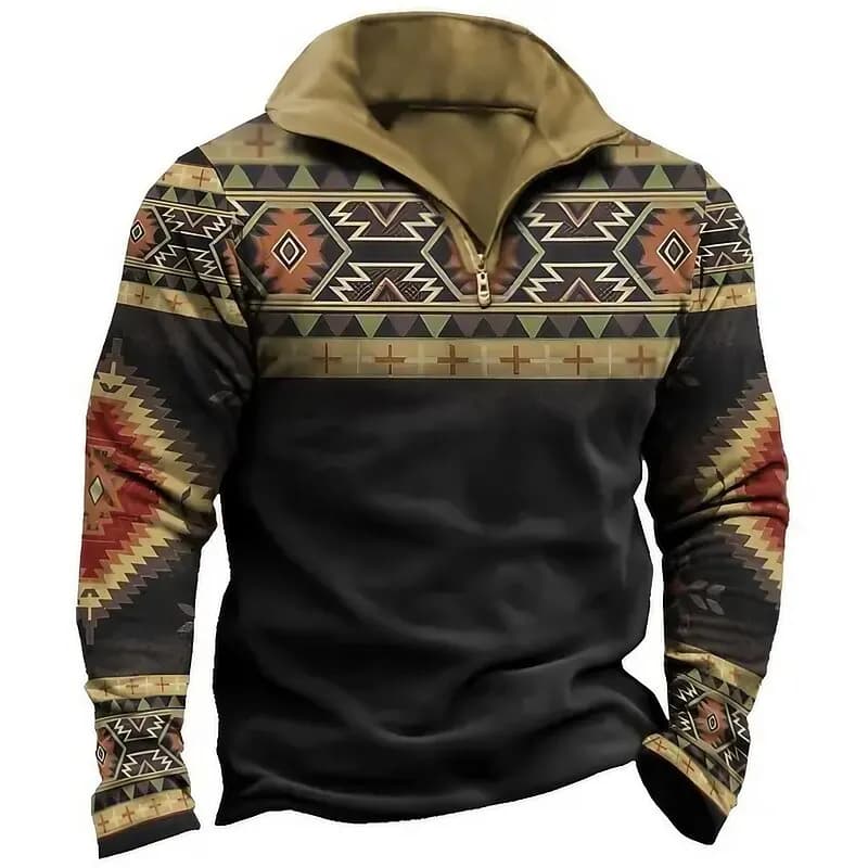 Sweat-shirt à manches longues pour hommes, imprimé Vintage 3D, fermeture éclair, mode classique, col