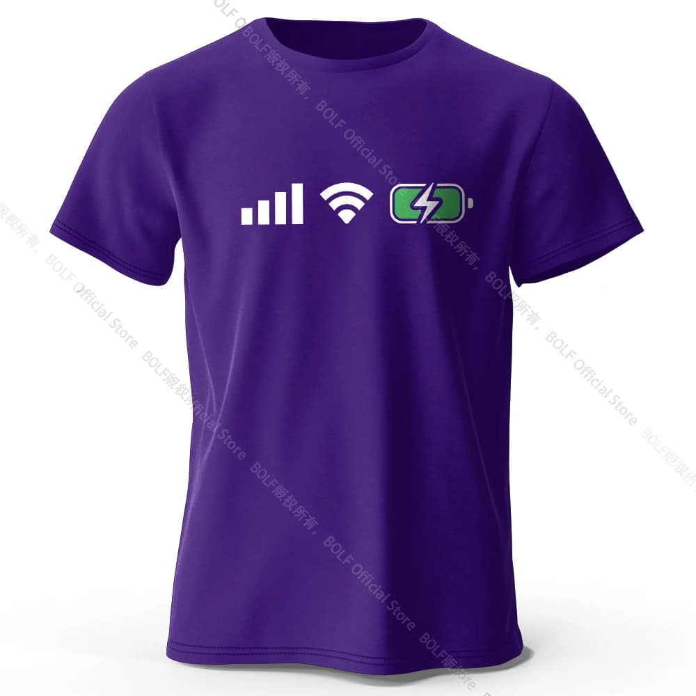Signal WiFi Batterie Imprimé T-Shirt 100% Coton Surdimensionné Tech Graphique T-shirts pour Hommes F