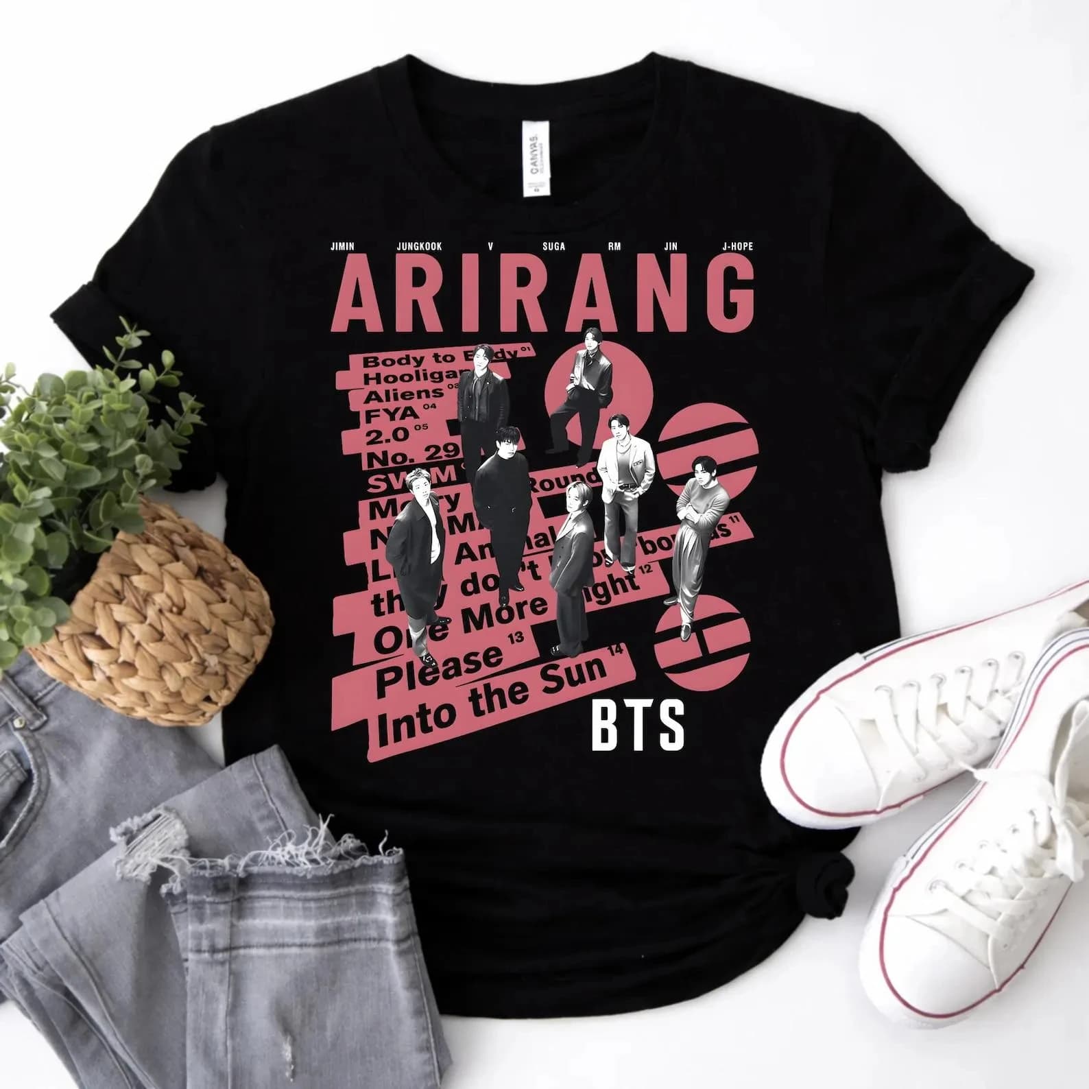 T-shirt graphique Arirang du tournée mondiale BTS 2026 pour hommes et femmes, été, 100% coton, mode,
