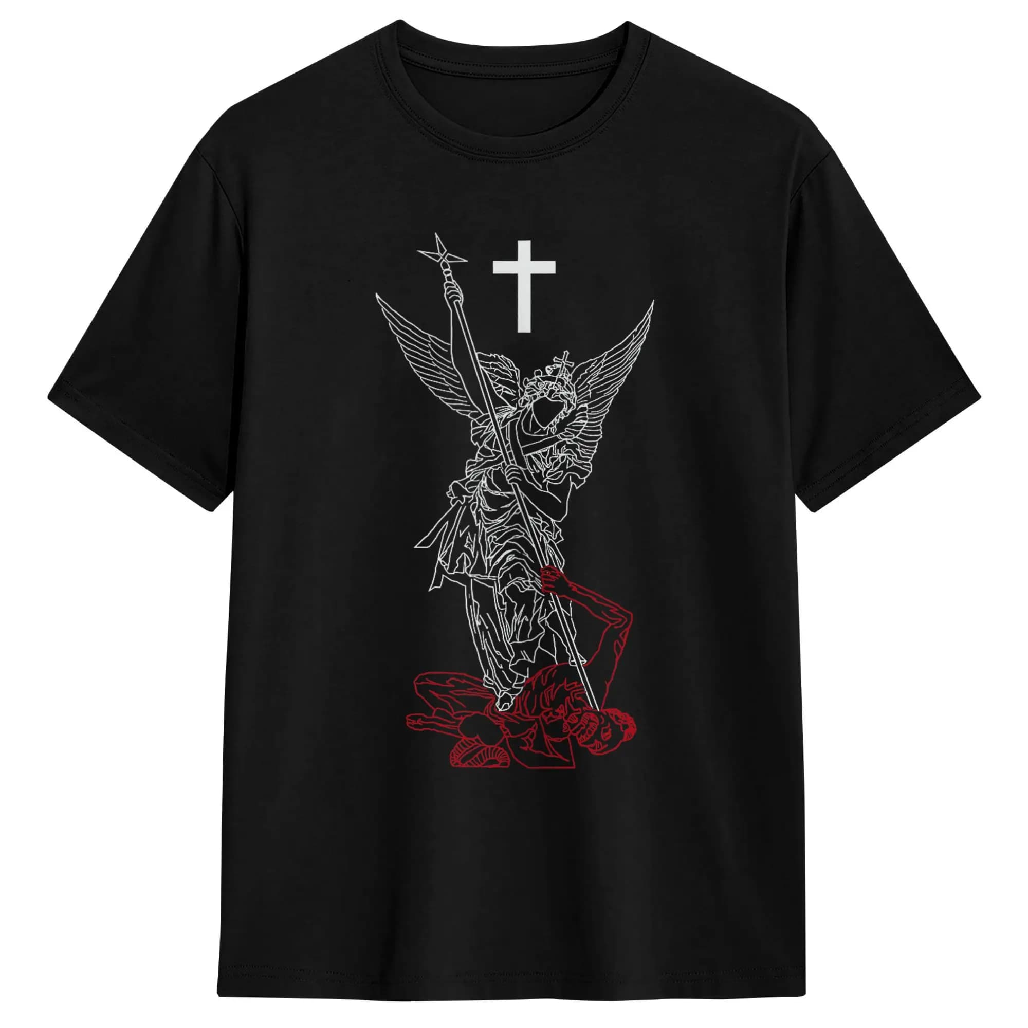T-shirt Saint Michel l'archange vainquant Satan Warrior Faith, t-shirt drôle en coton pour hommes, c
