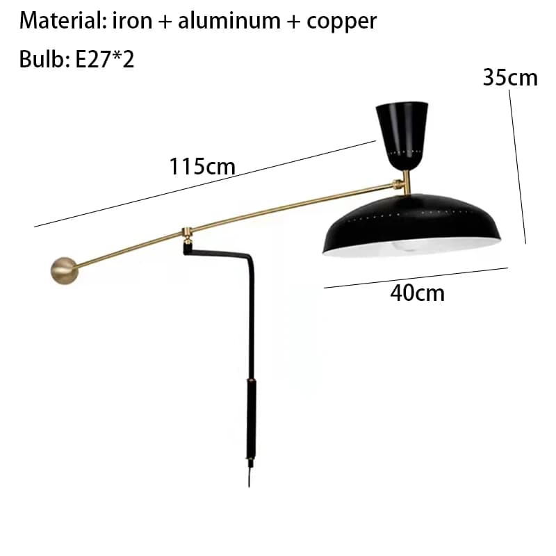 Lampe Murale Vintage en Métal Rétro avec Réglage d'Angle, Abat-Jour Rouge Noir, Ampoule pour Chambre