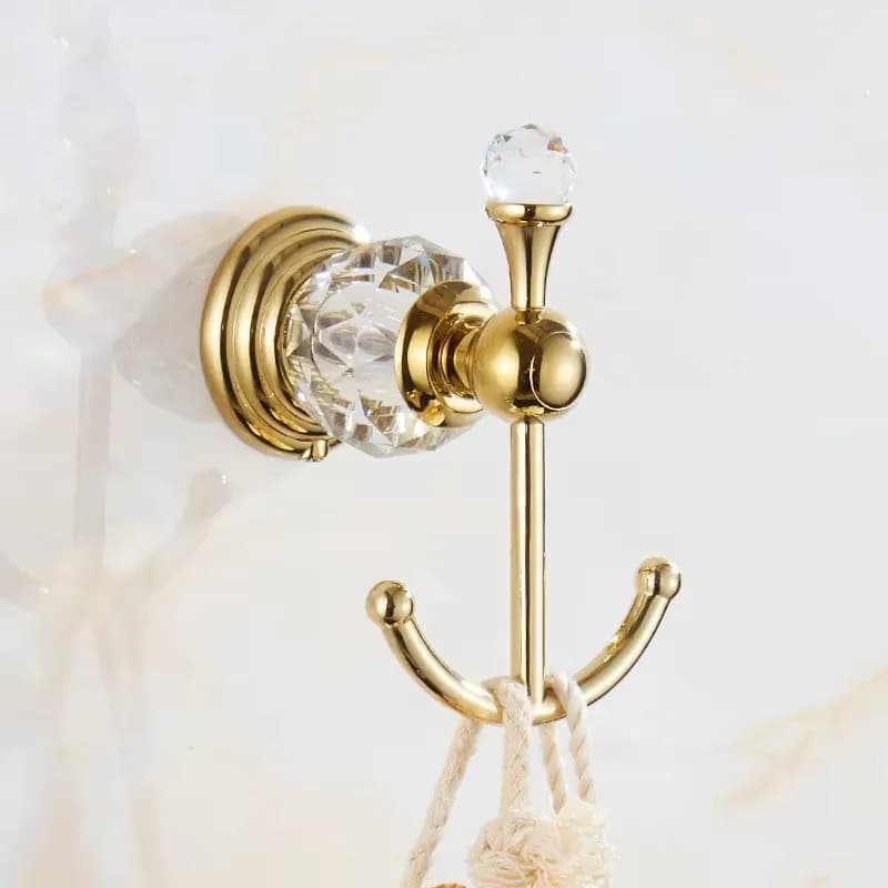 Ensemble d'accessoires de salle de bains en cristal de luxe, ensemble de matériel de bain poli en or